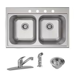 Elkay Parkway 33 in. Drop-in Double Bowl 20 Gauge Stainless Steel Sink w/Faucet @42