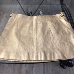 Gold Leather Mini Skirt Made In Italy 