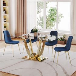 Glass Top Dining Table With Gold Stainless Steel Pedestal Base