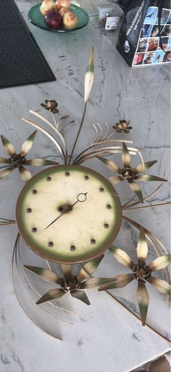 Mid-Century Sunburst Floral Wall Clock