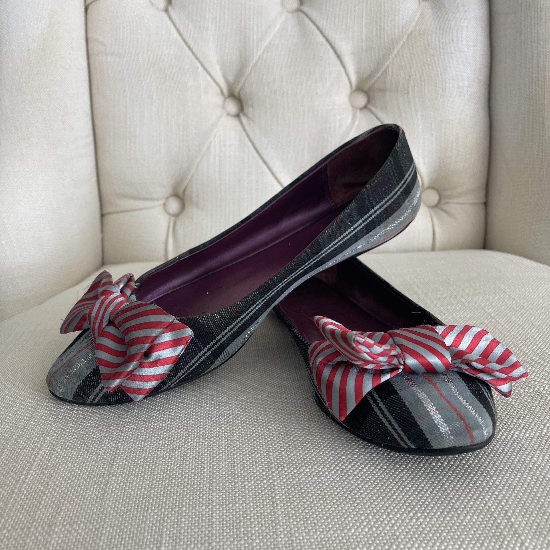 Coach Poppy Cambria Tartan Plaid Ballet Flats Bow Detail Retro Preppy