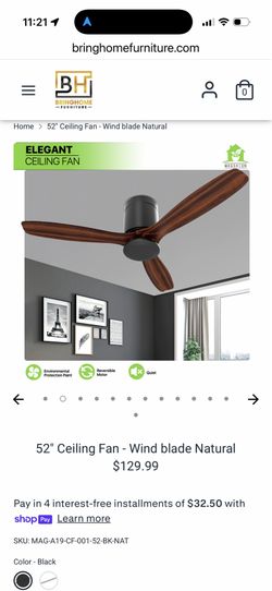 52" Ceiling Fan - Wind blade Natural