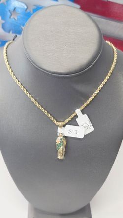 14k Hollow 3mm 24inch Rope Chain With 14k 3D Cz Pendant