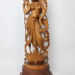 Vintage Sandalwood Carved Rare Lord Krishna Statue