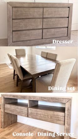 RH Inspired Reclaimed Wood Furniture Set - Dining Set, Dining Server and Dresser
