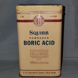 Antique 1922 1# Powdered Squibb Boric Acid Storage Tin w/Lid *Empty* 3.5x2.5x6"