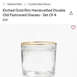 Pottery Barn Gold Rimmed Bourbon Glasses 