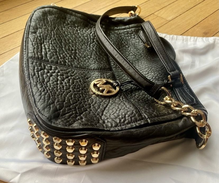 Michael Kors Shelley Studded Black Large Leather Satchel
