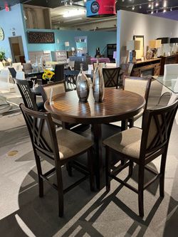Brown 5PC Round Counter Height Dining Room Set