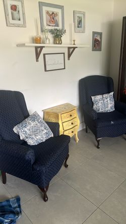 2 blue chairs