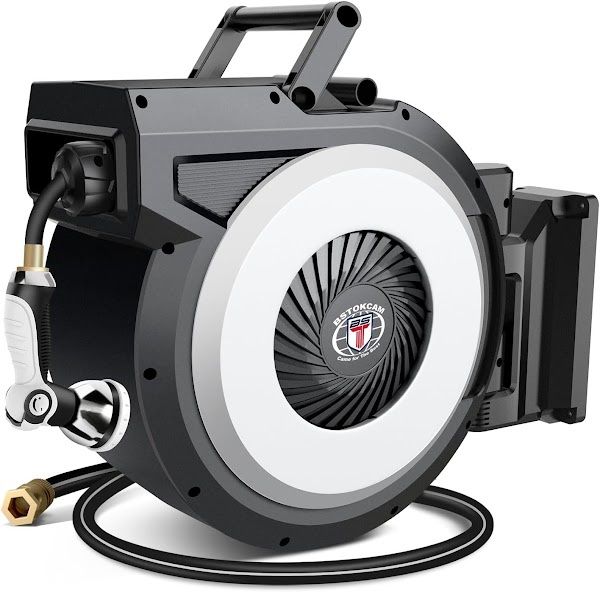 Retractable Garden Hose Reel by BSTOKCAM, 1/2" x 90ft Hybrid Rubber