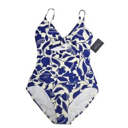 KATE SPADE Large Zigzag Floral V-neck One-piece Swimsuit 
