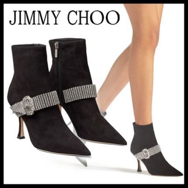 Jimmy Choo Kaza Suede Crystal-Buckle Booties Size 40/ USA 9.5 NWB