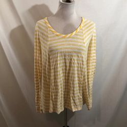  Saturday Sunday Yellow & White Striped Long Sleeve Top - Womens L, NWT, Bust 21”, length 26.5”  