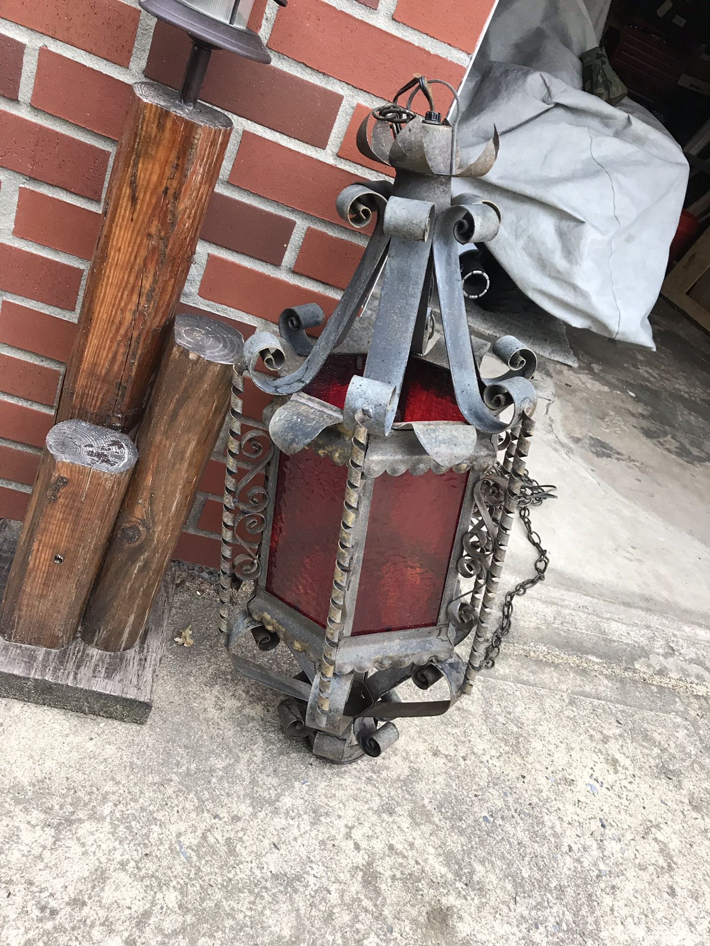 Antique stain glass chandelier