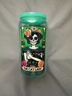 The Cat Lady Card 16oz Glass Cup