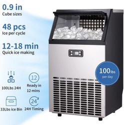AGLUCKY Commercial Ice Maker Machine 100lbs/24H Stainless Steel ice Machine with 33lbs ice Bin Ideal for Restaurant/Bar/Homes