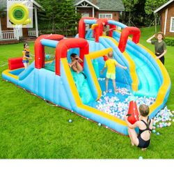HECCEI Giant Inflatable Water Bounce House with Trampoline, Water Slide, and Pool, with 750W Air Blower and a Carry Bag (Global Limited Edition)
