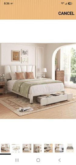 Queen Bed Frame with Storage Drawer
