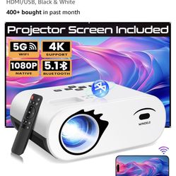 2024 Upgraded 5G Wifi Bluetooth Projector, M8 Native 1080P Video Projector, Portable Outdoor Projector with Screen, Home Theater Mini Projector Compat