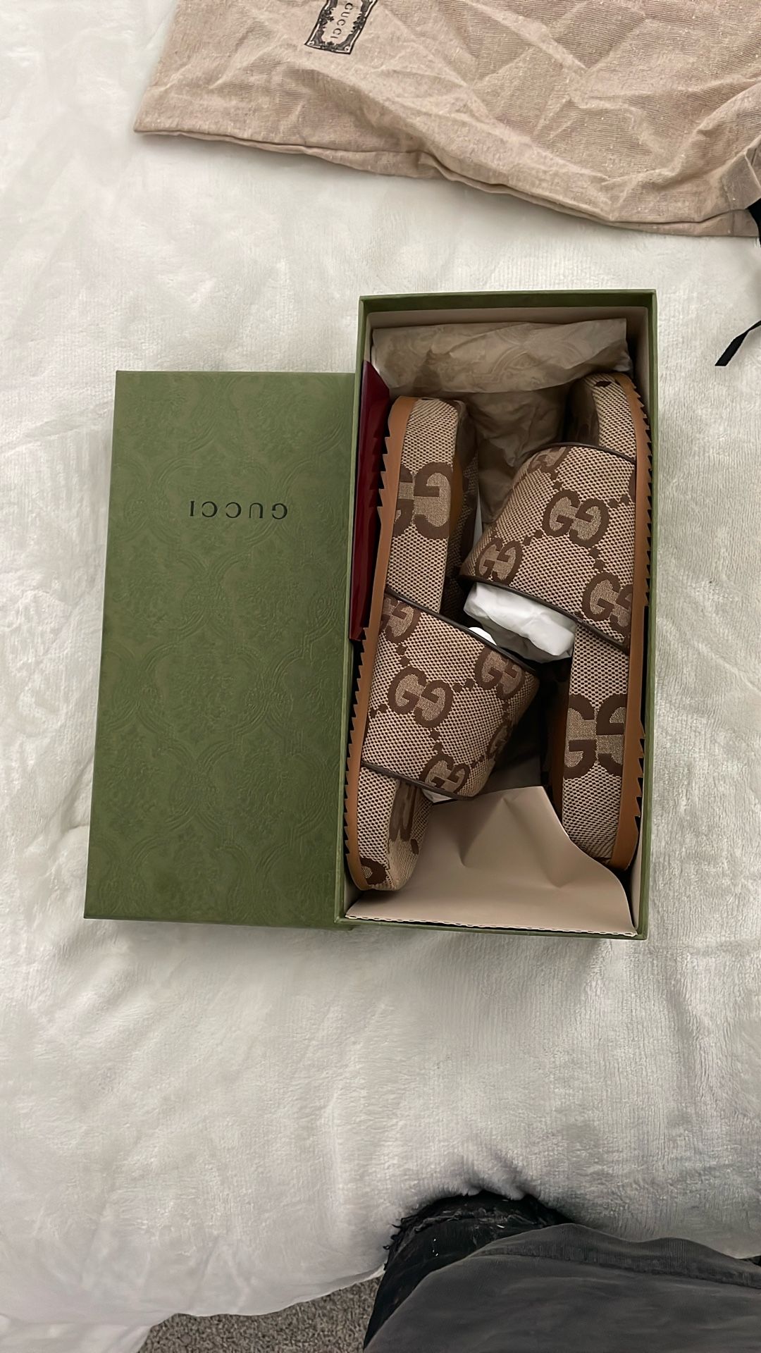 Brown Canvas Gucci Slides Size 8