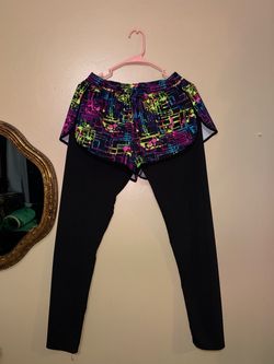 Neon Print Shorts Over Black Leggings Set