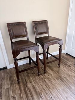 Leather Bar Stools - Set of 2 - 30” Seat Height - Ristic Wood