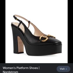 G G Square Toe Horsebit Platform Pumps Size 38, 7-7.5