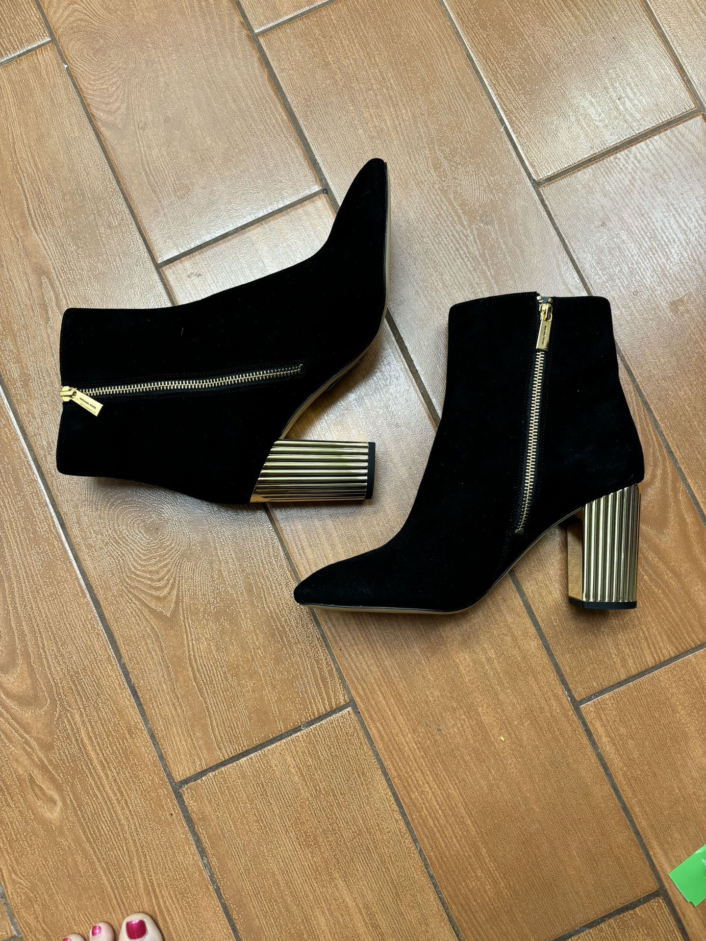Black Suede & Gold Booties by Steve Madden 