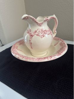 Ceramic water pitcher and basin bowl