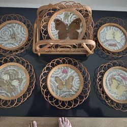 Beautiful And Unique Bamboo And Butterfly Coaster Set 