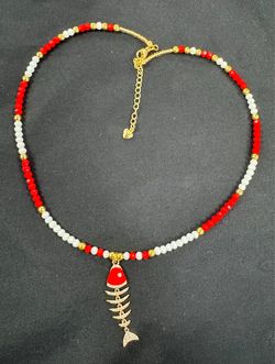 Beaded Necklace with Fish Bone Pendant
