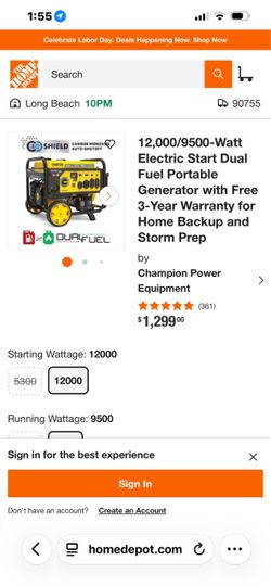 Champion 12000W Dual Fuel Portable Generator