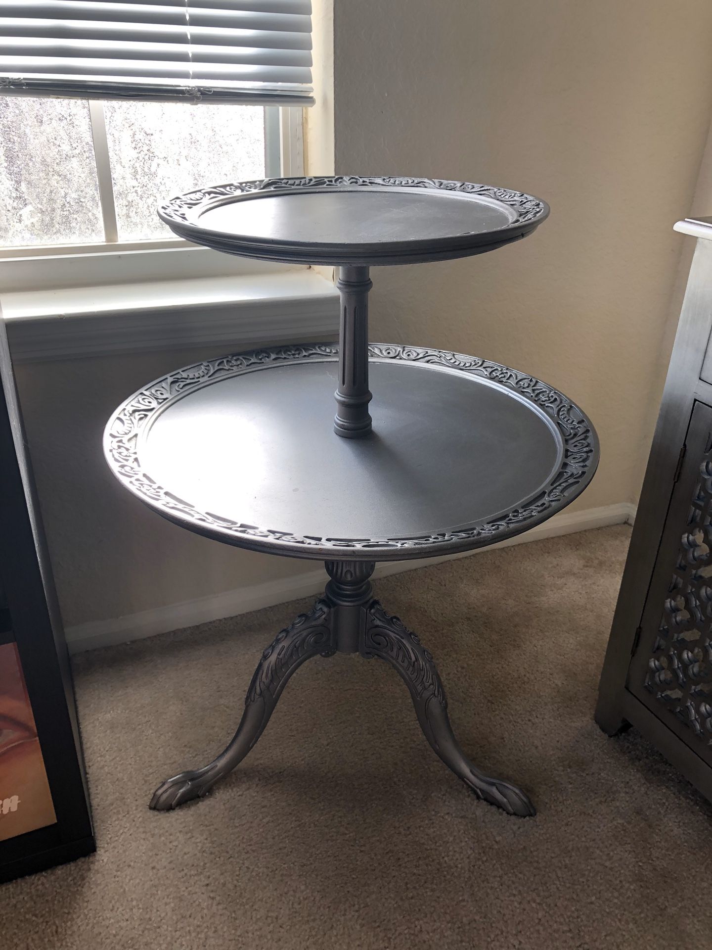 Silver antique 2 tier table