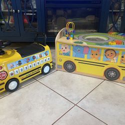 CoComelon Wooden Activity Table & Bus Ride-on with Letters, Numbers, & Music / PRICE IS FOR BOTH 