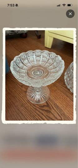 Vintage Bohemian Czech Cut Crystal Queen's Lace Pedestal Bowl
