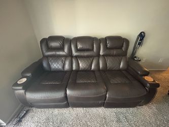 Power Reclining Leather Sofa 3 Seater
