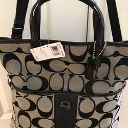 Coach Signature Stripe Foldover tote
