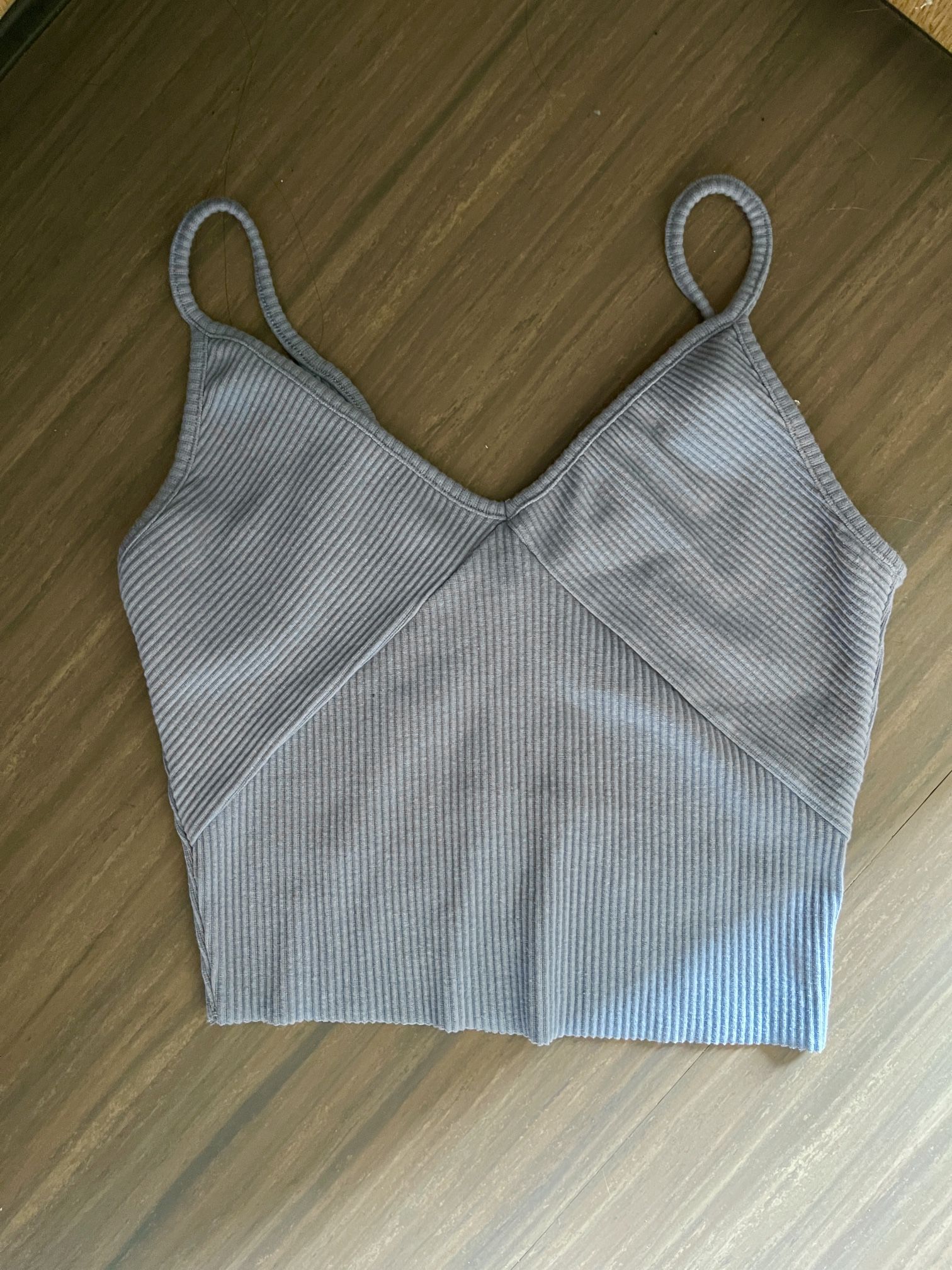 Blue ribbed cropped tank top