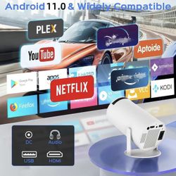 Pro Mini Portable Projector, 4K/260ANSI Smart Projector with WiFi 6 BT 5.0, Screen Adjustment, 180 Degree Rotation, Home Video Projector Built-in for 