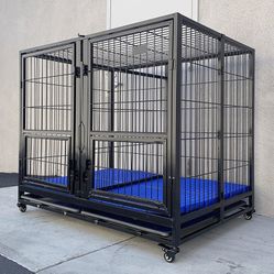 (New in box) $280 X-Large 49” Heavy-Duty Folding Dog Cage 49x38x43” Two-Door Crate Kennel w/ Divider 