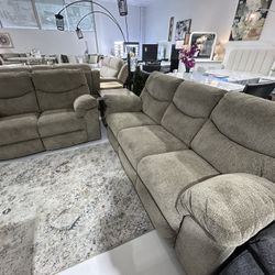 Beige Sofa + Loveseat Recliners