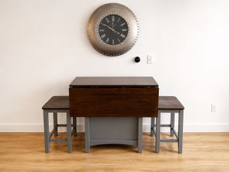 Jordan’s Asbury Park, Counter Height Kitchen Island Set,Solid Acacia Wood,Drop Leaf Table with Wine Storage