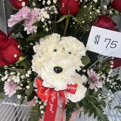 Roses And Flowers Arrangement ( 🐶 Dog Figure 