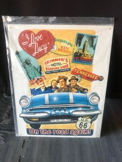 I love Lucy on the Road Again Metal Tin Sign Ricardo Route 66 in plastic bag new