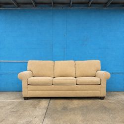 Beige 3-Seat Upholstered Sofa with Rolled Arms