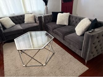 Grey sofa and love seat