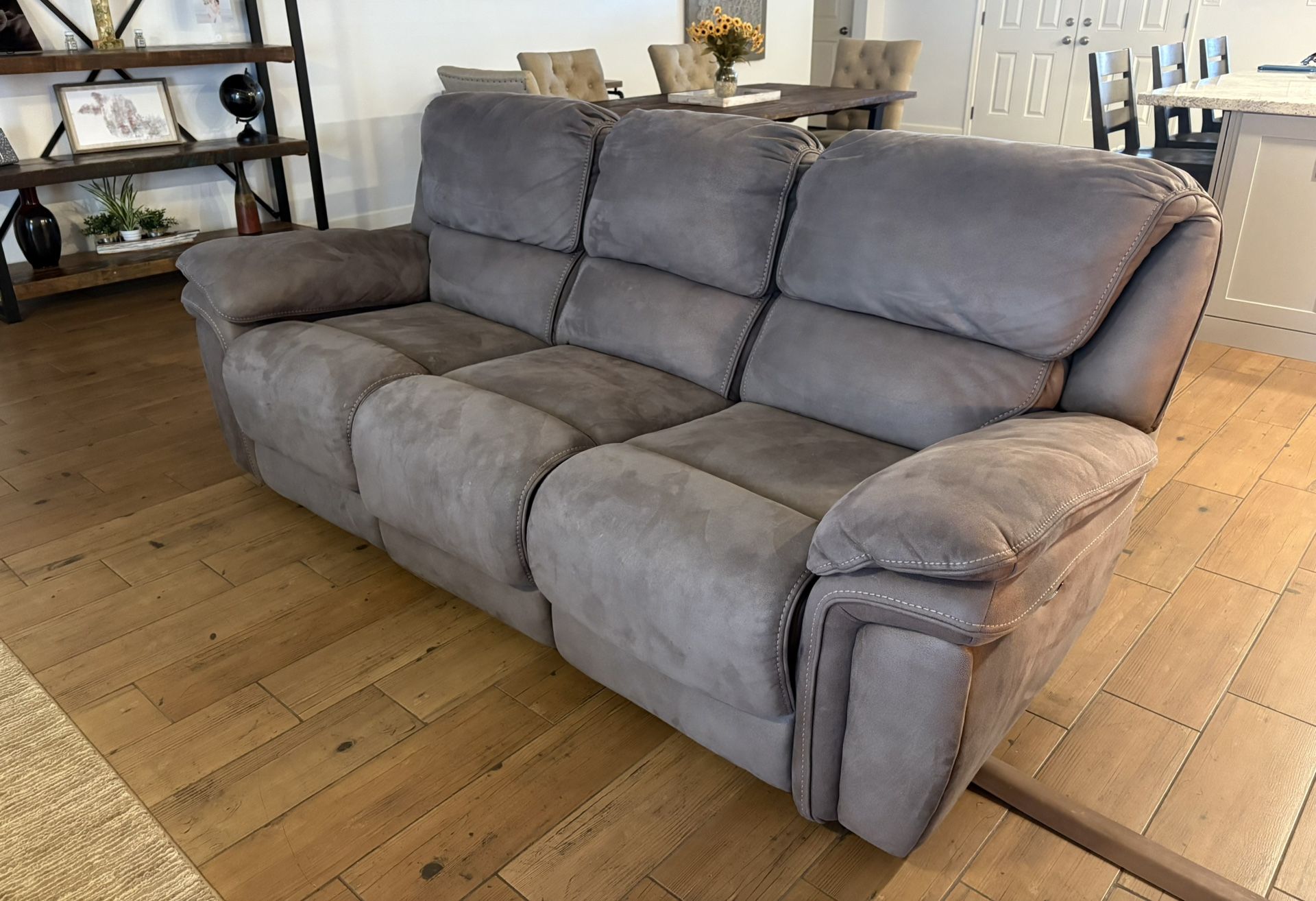 Living Spaces Norfolk Gray Microfiber Power Reclining Sofa and Loveseat