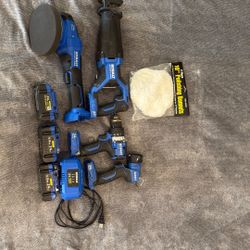 Kobalt XTR 24V Brushless Bundle – Recip Saw, Polisher, Drill + 3 Batteries + Charger