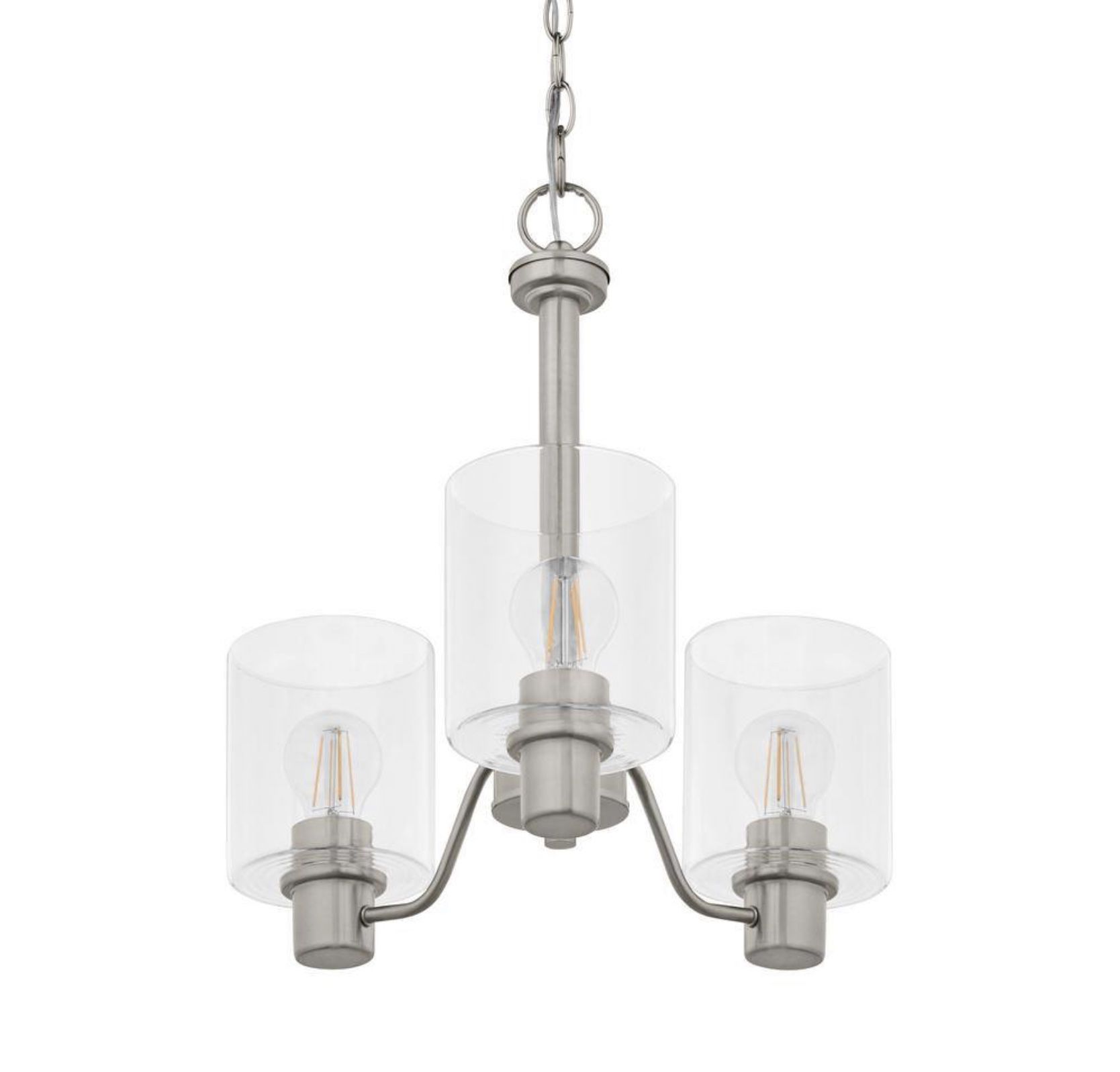 Hampton Bay Castleford 3-Light Brushed Nickel Chandelier with Clear Glass Shades For Dining Rooms $49  Luke’s liquidations warehouse Address:  2434 no